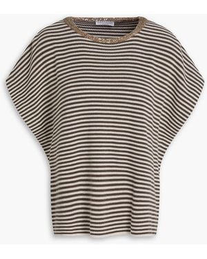 Brunello Cucinelli Striped Sequin-Embellished Cotton Vest - Brown