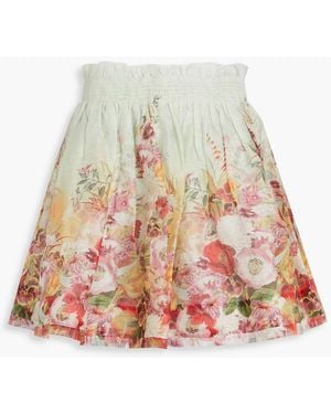 Zimmermann Floral-print Linen And Silk-blend Organza Mini Skirt - White
