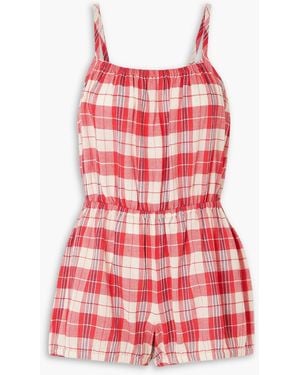 Suzie Kondi Dassia Checked Crinkled-cotton Playsuit - Red