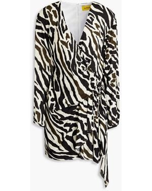 Dundas Drapiertes minikleid aus crêpe mit zebraprint und wickeleffekt - Schwarz