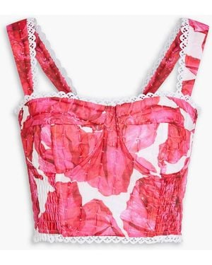 Charo Ruiz Liv Crochet-Trimmed Printed Cotton-Blend Bustier Top - Pink