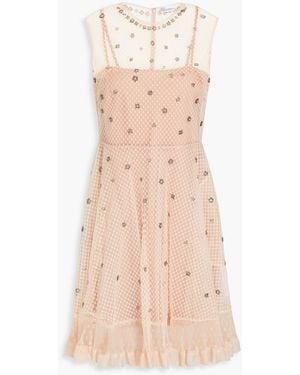 RED Valentino Embellished Point D'esprit Mini Dress - Natural