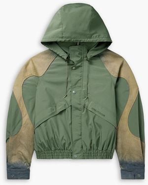 Acne Studios Ocyber Cropped Panelled Shell And Denim Hooded Jacket - Green