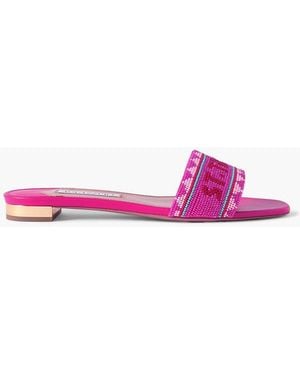 Aquazzura St. Tropez Beaded Leather Slides - Pink