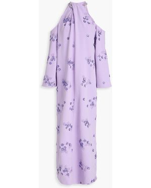 Huishan Zhang Vitto Cold-shoulder Embellished Stretch-crepe Gown - Purple