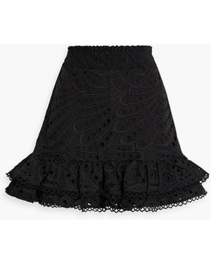 Charo Ruiz Mallorca Ruffled Broderie Anglaise Cotton-Blend Mini Skirt - Black