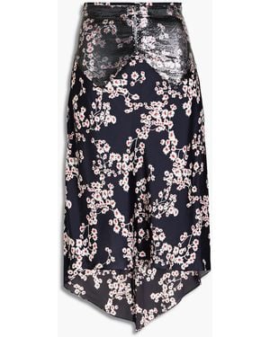 Rabanne Chainmail-Paneled Floral-Print Satin Skirt - White