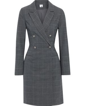 Iris & Ink Amy Double-breasted Checked Cady Dress - Grey