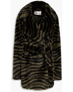 Diane von Furstenberg Tanesha Tiger-Print Plush Coat - Black