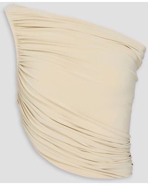 Norma Kamali Diana Cropped One-Shoulder Draped Stretch-Jersey Top - Natural