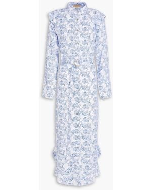 Melissa Odabash Freedom Floral-print Mousseline Midi Shirt Dress - Blue