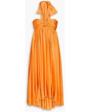 Zimmermann Asymmetric Cutout Silk-Habotai Halterneck Dress - Orange
