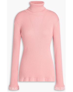 Goldbergh Mira Ruffled Ribbed-knit Turtleneck Jumper - Pink