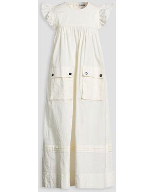Ganni Gathered Cotton-Blend Poplin Midi Dress - White