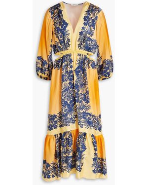 Sandro Cutout Floral-print Twill Midi Dress - Blue