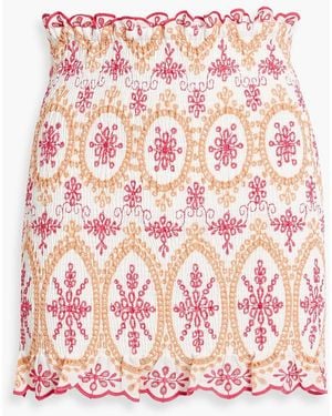 Charo Ruiz Paola Shirred Broderie Anglaise Cotton-Blend Mini Skirt - Pink