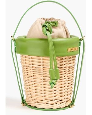 Jacquemus Le Panier Seau Leather-trimmed Wicker Bucket Bag - Green