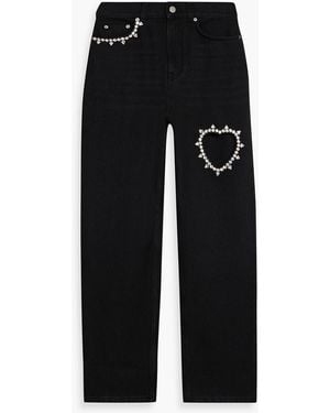 Area Cutout Crystal-embellished High-rise Straight-leg Jeans - Black
