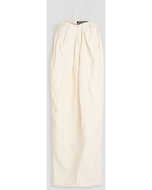 Jacquemus Pleated Linen-Blend Halterneck Maxi Dress - Natural