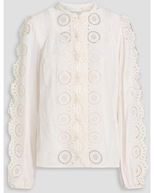Zimmermann Lace-Trimmed Broderie Anglaise Cotton Blouse - Natural