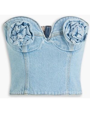 Magda Butrym Strapless Floral-appliquéd Denim Top - Blue