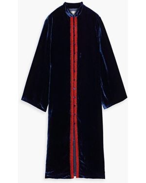 Saloni Amari Embroidered Velvet Robe - Blue