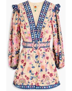 FARM Rio Belted Floral-print Cotton Playsut - Pink
