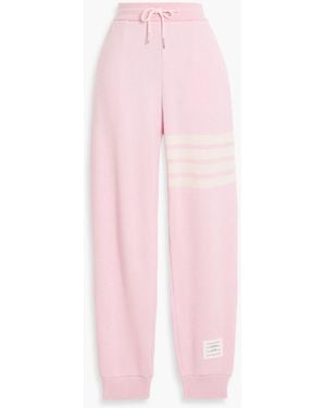Thom Browne Striped Waffle-Knit Cashmere And Wool-Blend Track Pants - Pink
