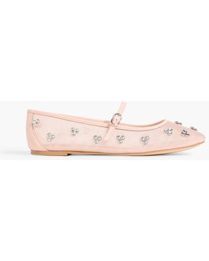 Stuart Weitzman Tammy Crystal-Embellished Mesh Mary Jane Flats - Pink
