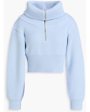 Jacquemus Risoul Cropped Ribbed Wool Half-Zip Jumper - Blue