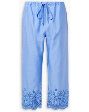 La DoubleJ Broderie Anglaise Cotton-Blend Poplin Straight-Leg Trousers - Blue