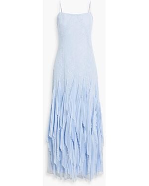 Jonathan Simkhai Gertrude Pleated Chiffon And Lace Gown - Blue