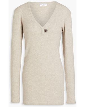 Brunello Cucinelli Metallic Ribbed-knit Top - Natural