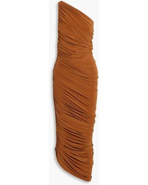Norma Kamali Diana One-shoulder Ruched Stretch-jersey Gown - Brown