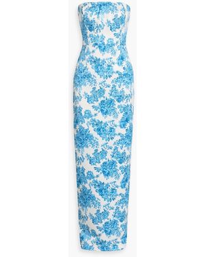 Emilia Wickstead Emine Strapless Floral-Print Taffeta-Faille Gown - Blue
