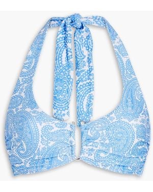 Heidi Klein Paisley-print Stretch-piqué Halterneck Bikini Top - Blue