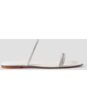 Gianvito Rossi Cannes Crystal-Embellished Suede Slides - White