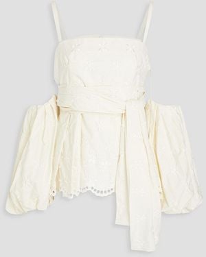 Erdem Maryam Embroidered Woven Peplum Top - Natural