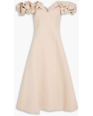 LEO LIN Annie Off-The-Shoulder Satin Midi Dress - Natural