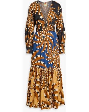 brown bright flora long sleeve mini dress farm rio FARM Rio Embroidered Tapestry Mini Dress