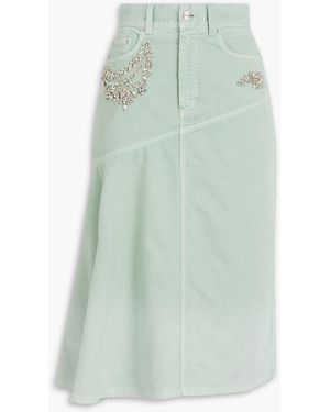 Erdem Asymmetric Crystal-Embellished Denim Midi Skirt - Green
