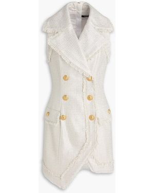 Balmain Metallic Cotton-Blend Tweed Mini Tuxedo Dress - White