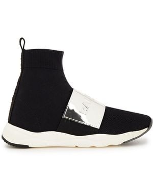 Balmain Leather-Trimmed Mesh High-Top Sneakers - Black