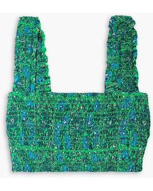 RHODE Tanya Cropped Shirred Printed Cotton-poplin Top - Green