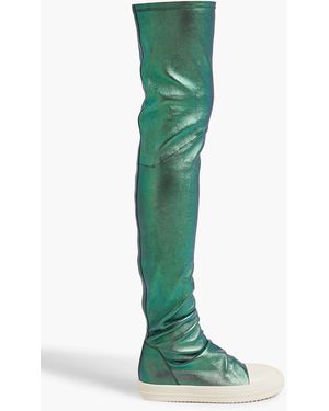 Rick Owens Iridescent Leather-blend Over-the-knee Boots - Green