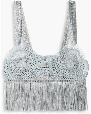 Stella McCartney Fringed Crochet-Knit Bra Top - White