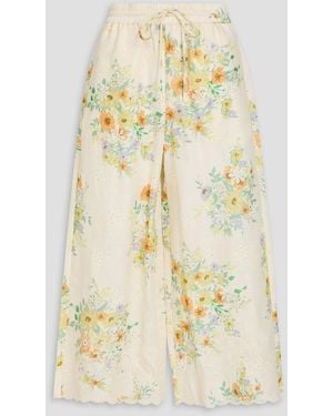 ALÉMAIS Juliette Floral-print Linen Wide-leg Trousers - Natural