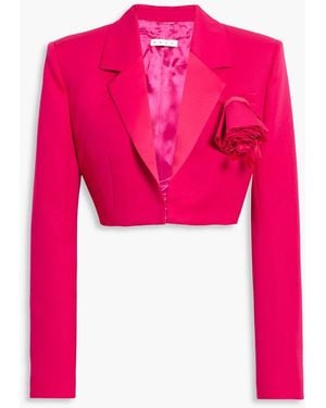 Area Floral-Applique Cropped Wool Blazer - Pink