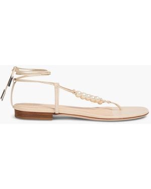 Magda Butrym Faux Pearl-Embellished Leather Sandals - Natural