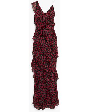 Mikael Aghal Ruffled Floral-print Chiffon Maxi Dress - Red